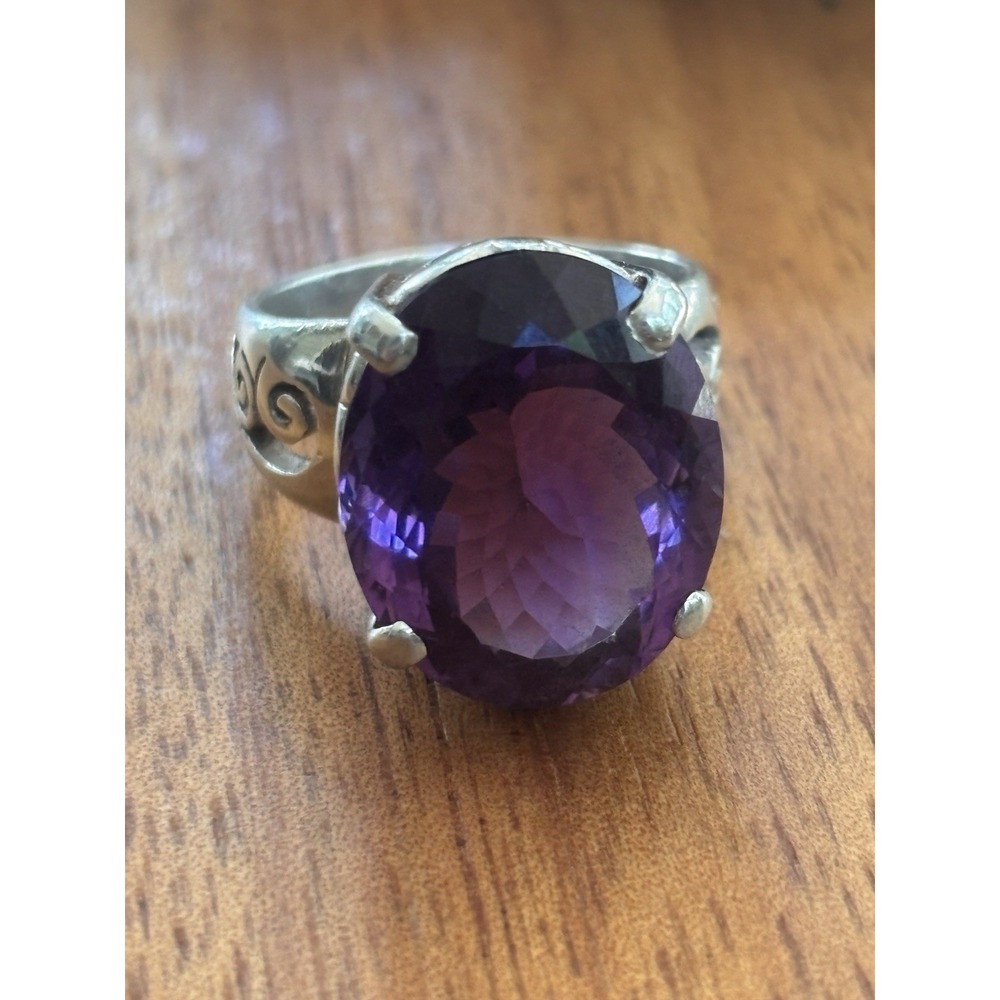Faceted Amethyst Gemstone Ring 925 Sterling Silver Size 7